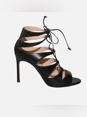 MANOLO BLAHNIK Lace Up Black Leather Sandals 40